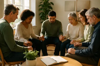 Prayer Circle in Sunlit Community Room