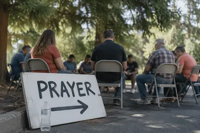 Outdoor Intercessory Prayer Circle Under Evergreens