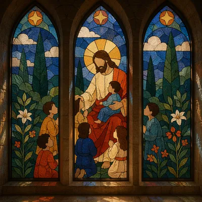 Jesus Blessing Children Stained Glass Chapel