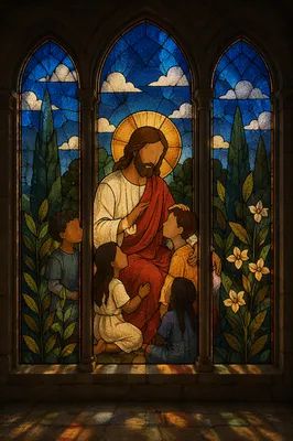 Jesus Blessing Children Stained Glass Chapel