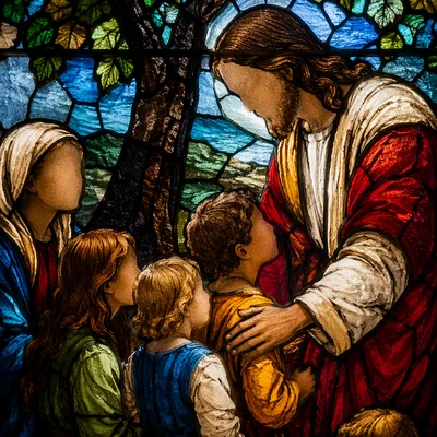 Stained Glass Jesus Blessing Children