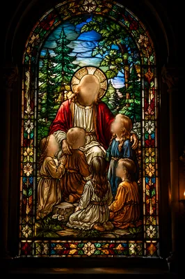 Jesus Blessing Children Stained Glass Window