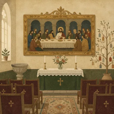 Jesus Breaking Bread in Chapel Setting