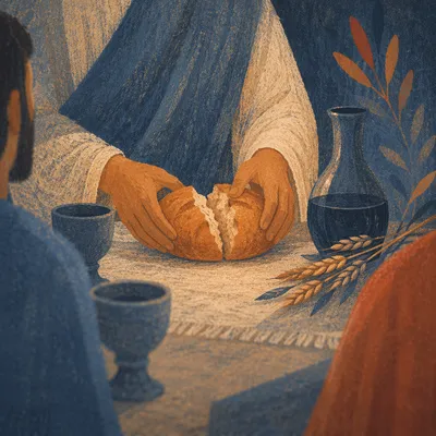 Jesus Breaking Bread at Supper Table