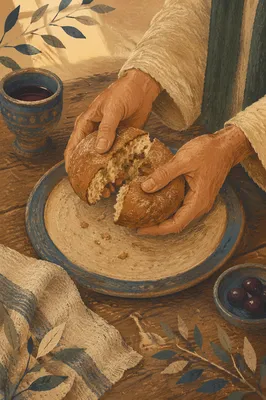 Jesus Breaking Bread Last Supper Scene