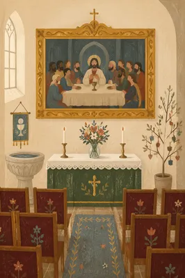 Chapel Interior with Last Supper Painting
