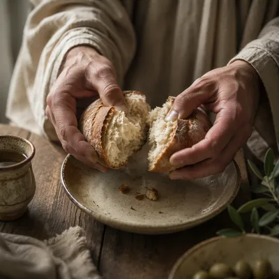 Jesus Breaking Bread Last Supper Scene
