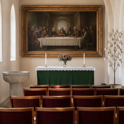Chapel Interior with Last Supper Painting