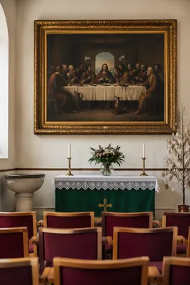 Jesus Breaking Bread in Chapel Interior