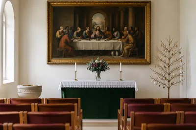 Chapel Interior with Last Supper Painting
