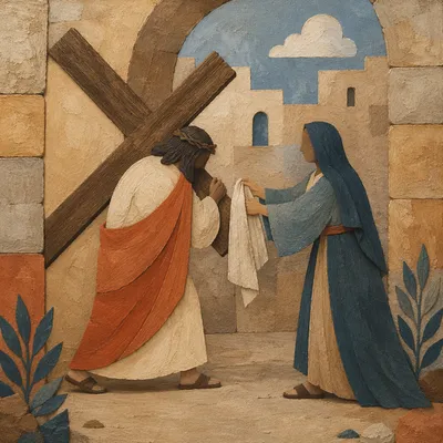 Jesus Carrying Cross Through Stone Passage