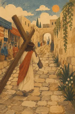 Jesus Carrying the Cross on Via Dolorosa