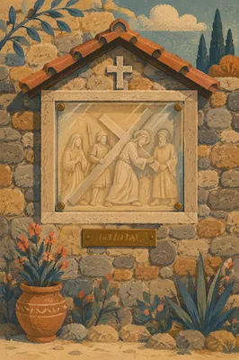 Via Dolorosa Shrine in Rustic Stone Wall