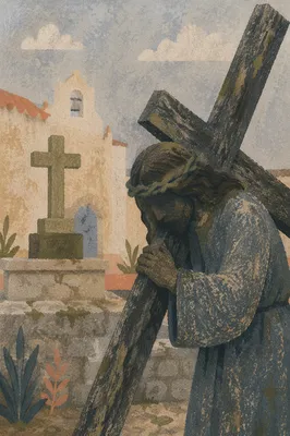 Jesus Carrying the Cross in Courtyard