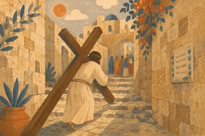 Jesus Carrying Cross on Via Dolorosa