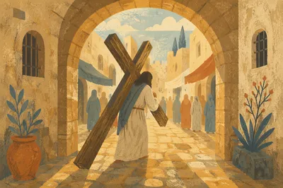 Jesus Carrying Cross on Via Dolorosa