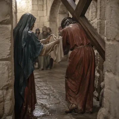 Jesus Carrying Cross Through Stone Passage
