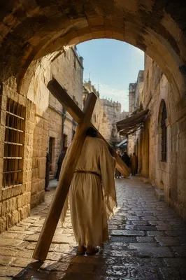 Jesus Carrying the Cross in Jerusalem Alley