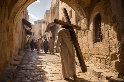 Jesus Carrying Cross Through Via Dolorosa