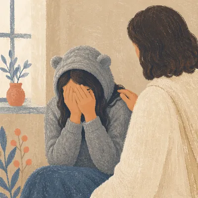 Jesus Comforting Crying Woman in Compassion