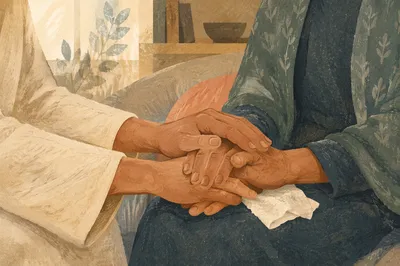 Jesus Comforting Crying Woman With Compassion