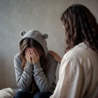 Jesus Comforting Crying Woman in Prayer