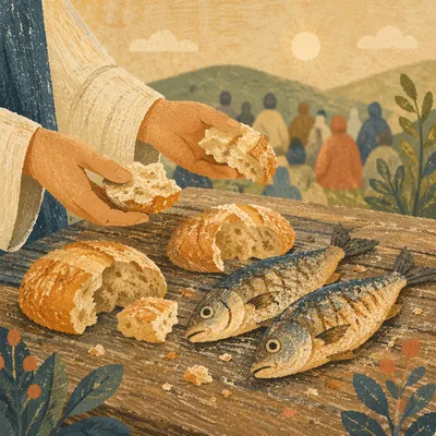 Jesus Feeding Five Thousand Bread and Fish