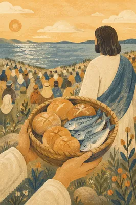 Jesus Feeding Five Thousand by the Lake