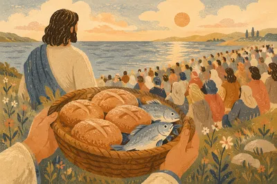 Jesus Feeding Five Thousand by the Lakeside