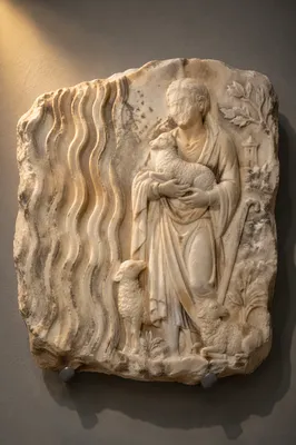 Ancient Good Shepherd Marble Relief