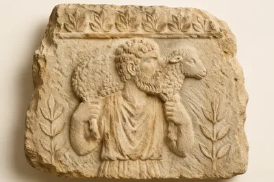 Ancient Good Shepherd Relief With Lamb