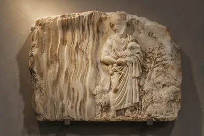 Ancient Good Shepherd Relief with Lamb