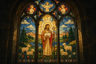 Jesus Good Shepherd Stained Glass Window