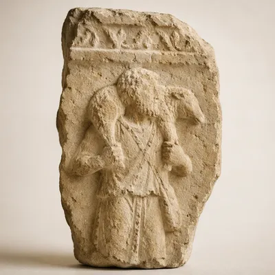 Ancient Good Shepherd Relief With Lamb