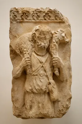 Ancient Good Shepherd Relief with Lamb