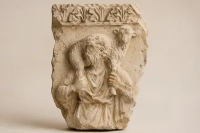 Ancient Good Shepherd Relief with Lamb