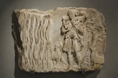 Ancient Good Shepherd Marble Relief Detail