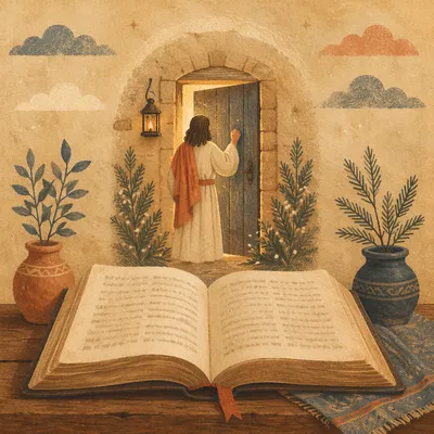 Jesus Knocking at Door with Golden Light