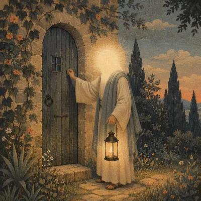 Jesus Knocking at Garden Door Light
