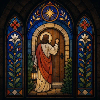 Jesus Knocking at Door Stained Glass