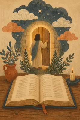 Jesus Knocking at Door with Golden Light
