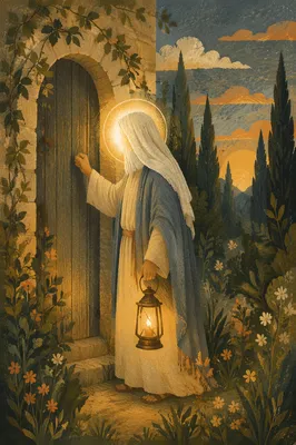 Jesus Knocking at Garden Door Light