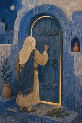 Jesus Knocking at Blue Door Light