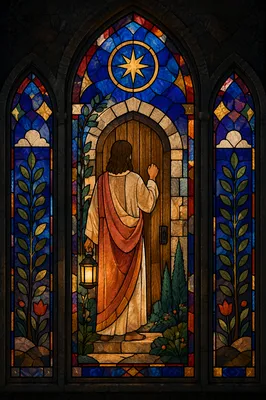Jesus Knocking at Door Stained Glass