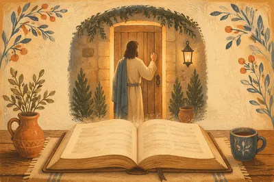 Jesus Knocking at Door with Golden Light
