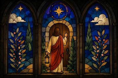 Jesus Knocking at Door Stained Glass