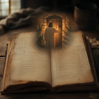 Jesus Knocking at Door with Golden Light
