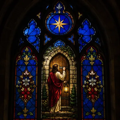 Jesus Knocking at Door Stained Glass