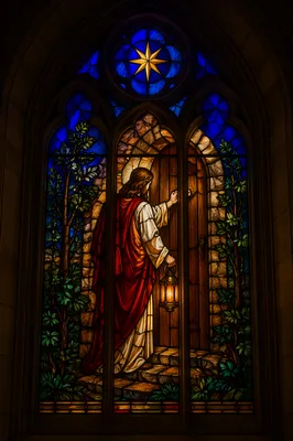 Jesus Knocking at Door Stained Glass