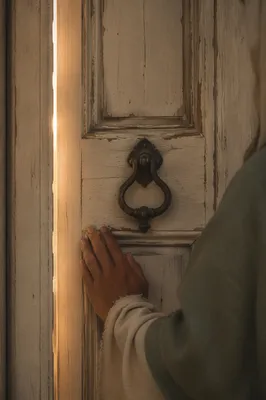 Jesus Knocking at Lighted Wooden Door